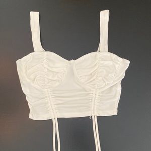 Forever 21 White Ribbed Corset Crop Top with Drawstring Detail